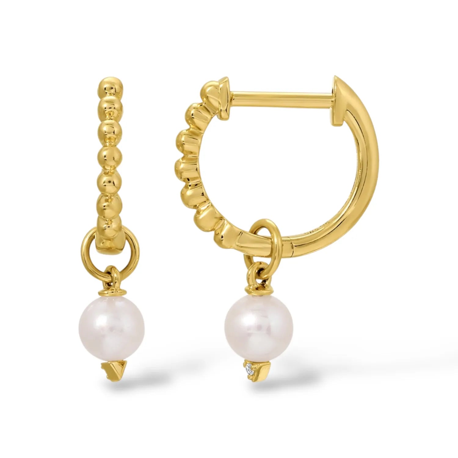 Mini Gold Ball & Pearl Charm Huggies-Earrings-Mama Bijoux