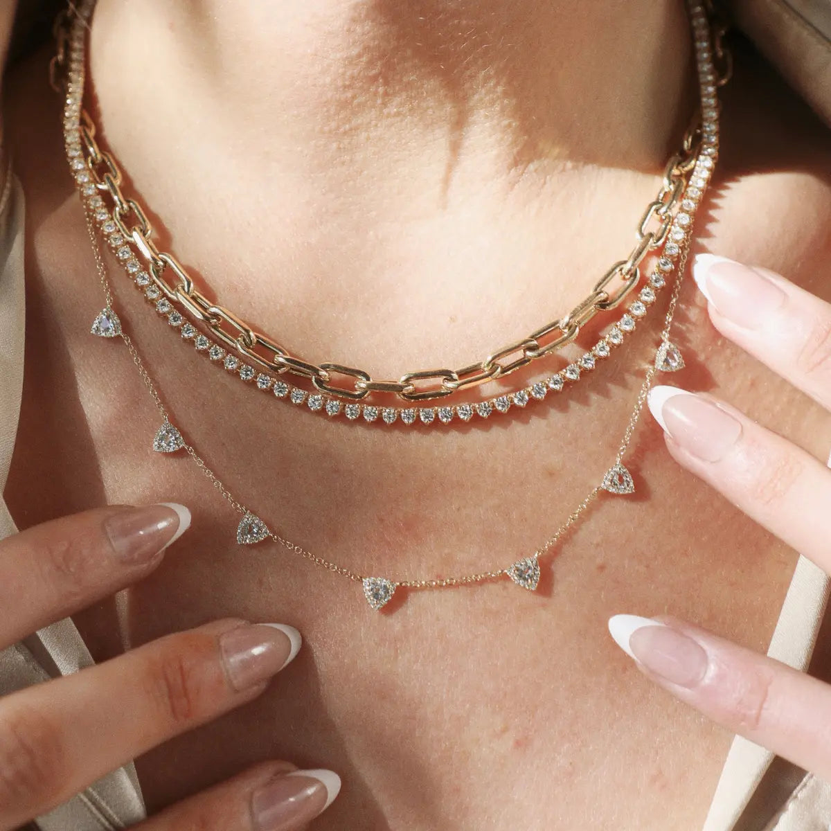Three Prong Diamond Tennis Necklace (6.46ct)-Necklaces-Mama Bijoux