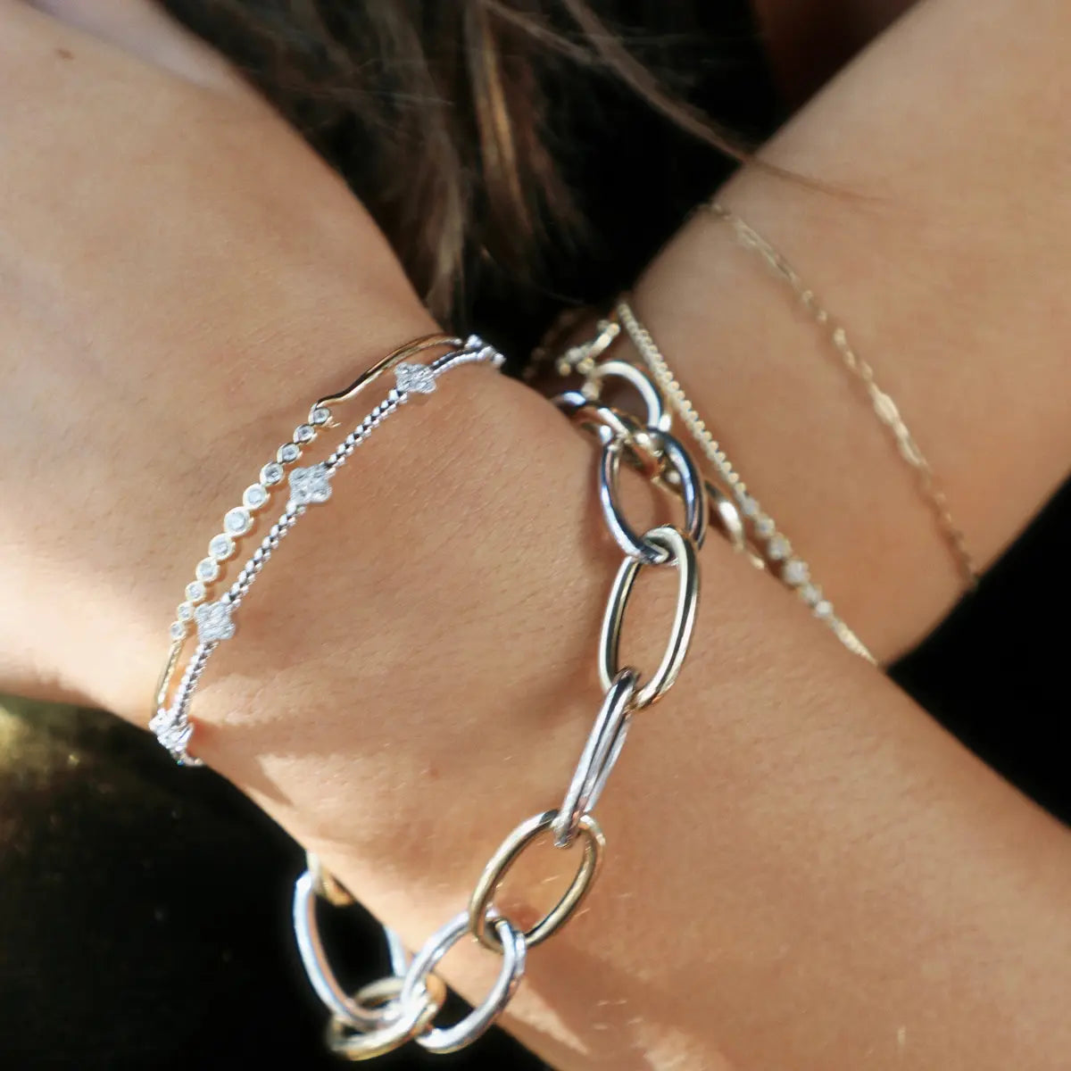 Mixed Metals Jumbo Link Bracelet-Bracelets-Mama Bijoux