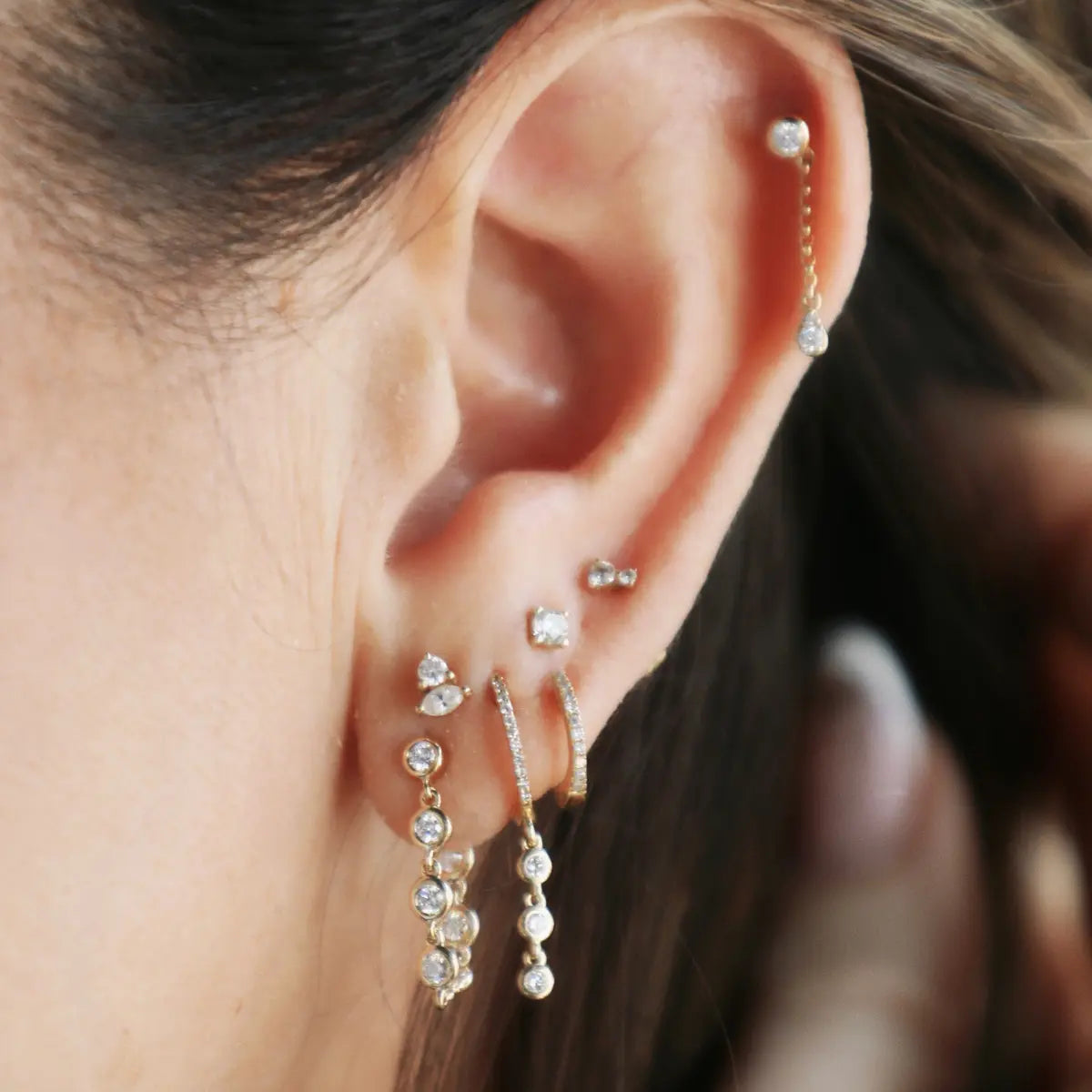 Itty Bitty Double Diamond Drop Studs-Earrings-Mama Bijoux