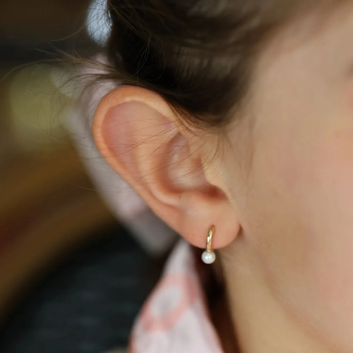 14k Gold Kids Tiny Pearl Huggies-Earrings-Mama Bijoux