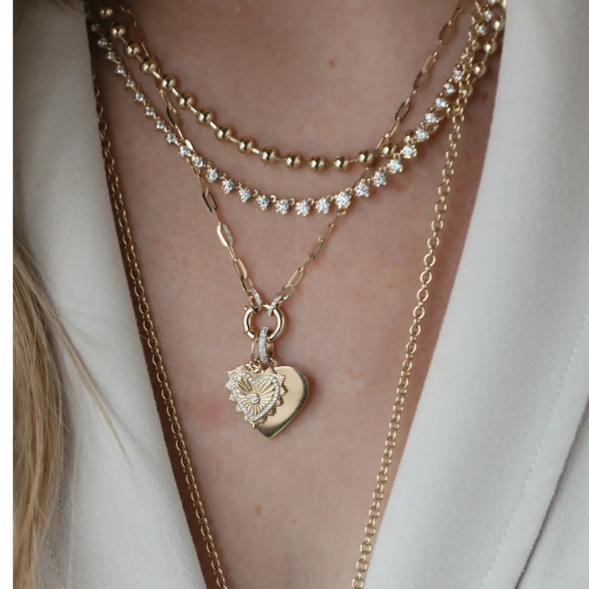 Mini Fluted Gold & Diamond Exploding Heart Charm-Charms & Pendants-Mama Bijoux