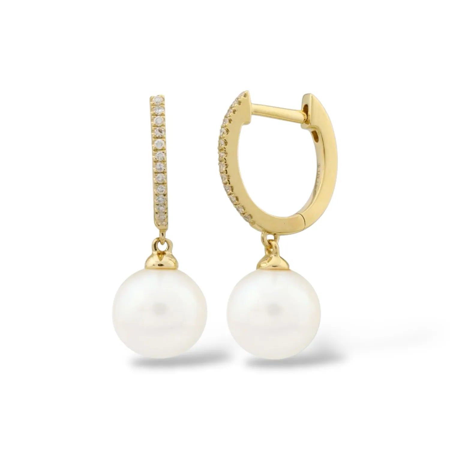 Classic Diamond Huggie & Pearl Drop Earrings-Earrings-Mama Bijoux