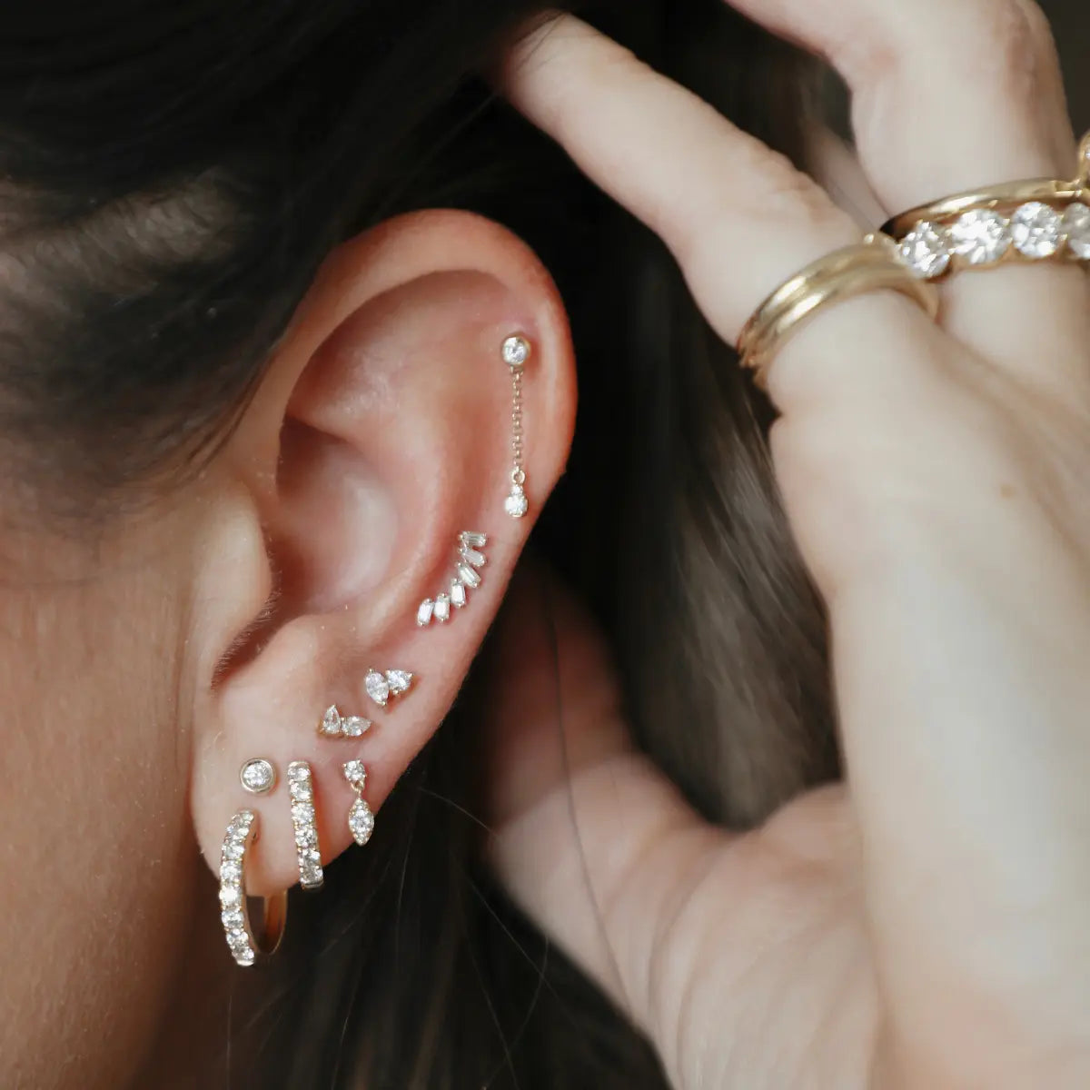 Baguette Diamond Crawler Stud Earrings - ShopMamaBijoux