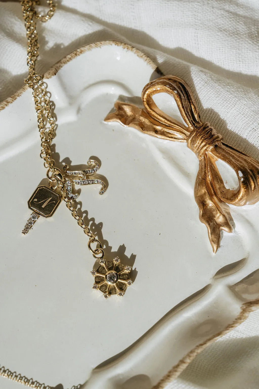 14k Gold Vintage Script Diamond Letter Charms — Charms & Pendants — Mama Bijoux fine jewelry