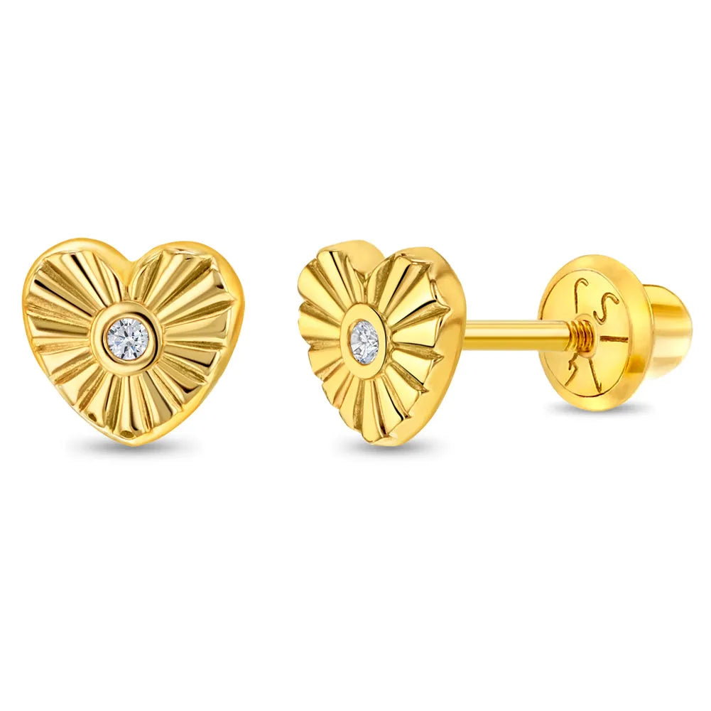 Bijoux Babes 14k Yellow Gold Heart Rays CZ Studs — Earrings — Mama Bijoux fine jewelry