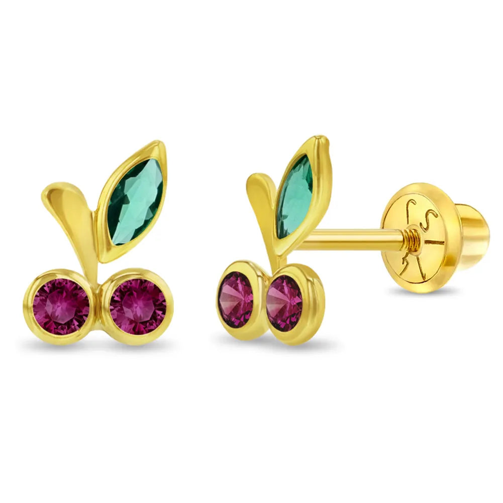 Bijoux Babes: 14K Gold Sparkling Cherry Earrings-Mama Bijoux