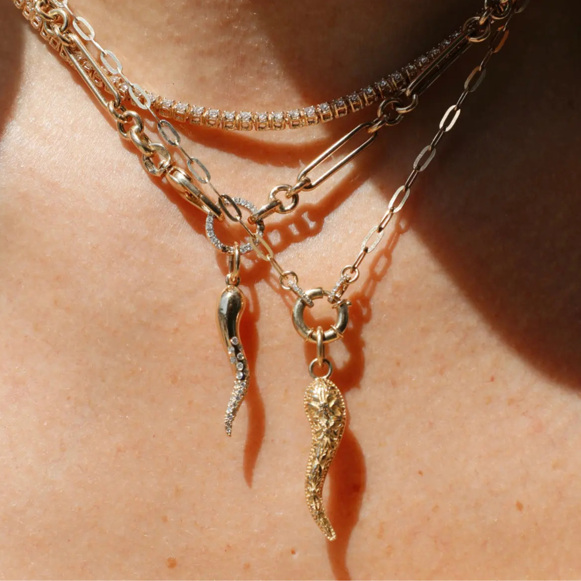 14k Solid Gold & Fleur De Lys Engraved Italian Horn Mama Bijoux Fine Jewelry 14k yellow gold