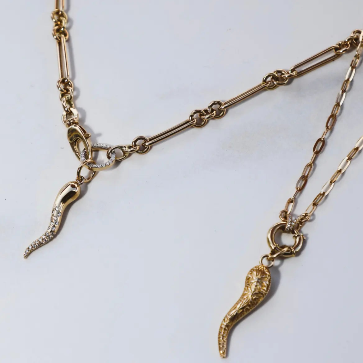 14k Solid Gold & Fleur De Lys Engraved Italian Horn Mama Bijoux Fine Jewelry 14k yellow gold