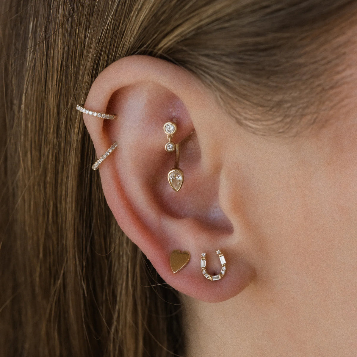14k solid yellow gold heart stud earrings, simple heart shape studs by Mama Bijoux, Costa Mesa Orange County jewelry