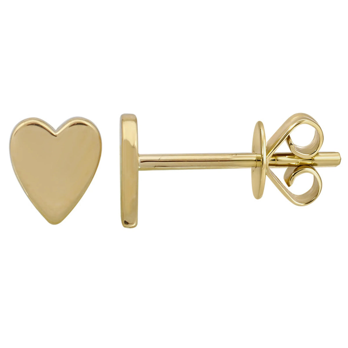 14k gold heart studs on a white background