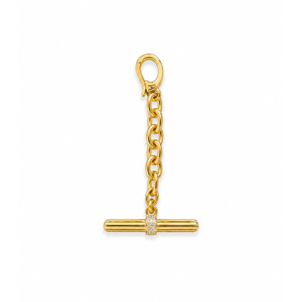 14k yellow gold diamond toggle charm with chain link loop, flatlay on white background, Mama Bijoux Costa Mesa Orange County fine jewelry