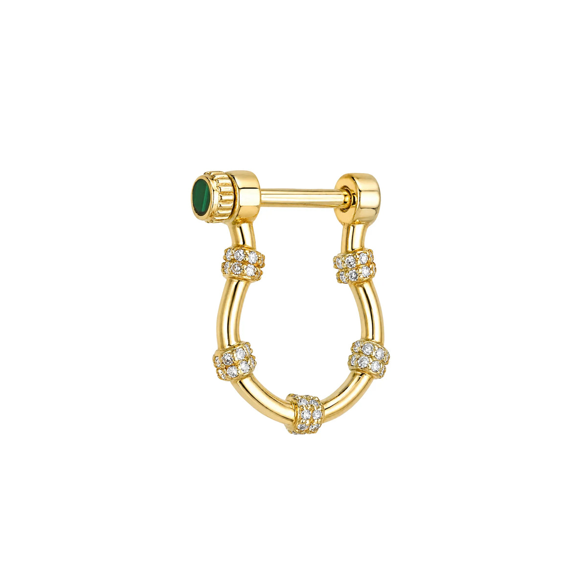 14k yellow gold small charm keeper with natural diamonds and malachite accent, chain connector for charms by Mama Bijoux Costa Mesa