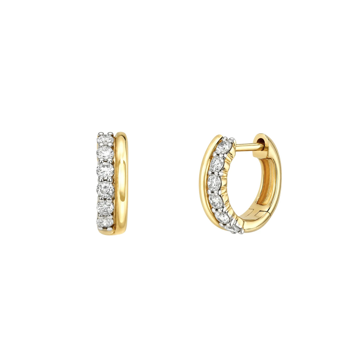 14k yellow gold double row huggie earrings with lab grown diamonds, fine jewelry huggies by Mama Bijoux Costa Mesa