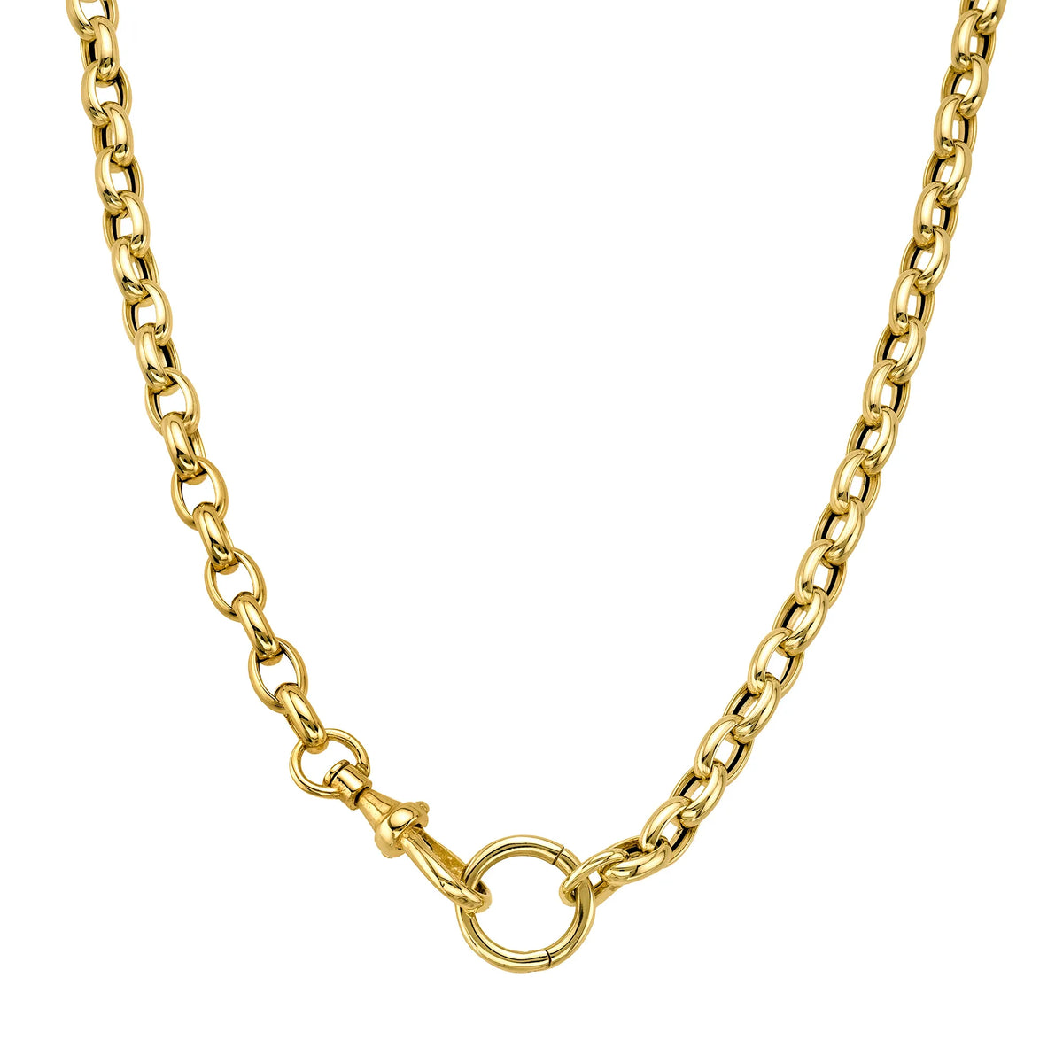 14k yellow gold oval link chain necklace with swivel enhancer clasp, fine jewelry chain necklace by Mama Bijoux Costa Mesa