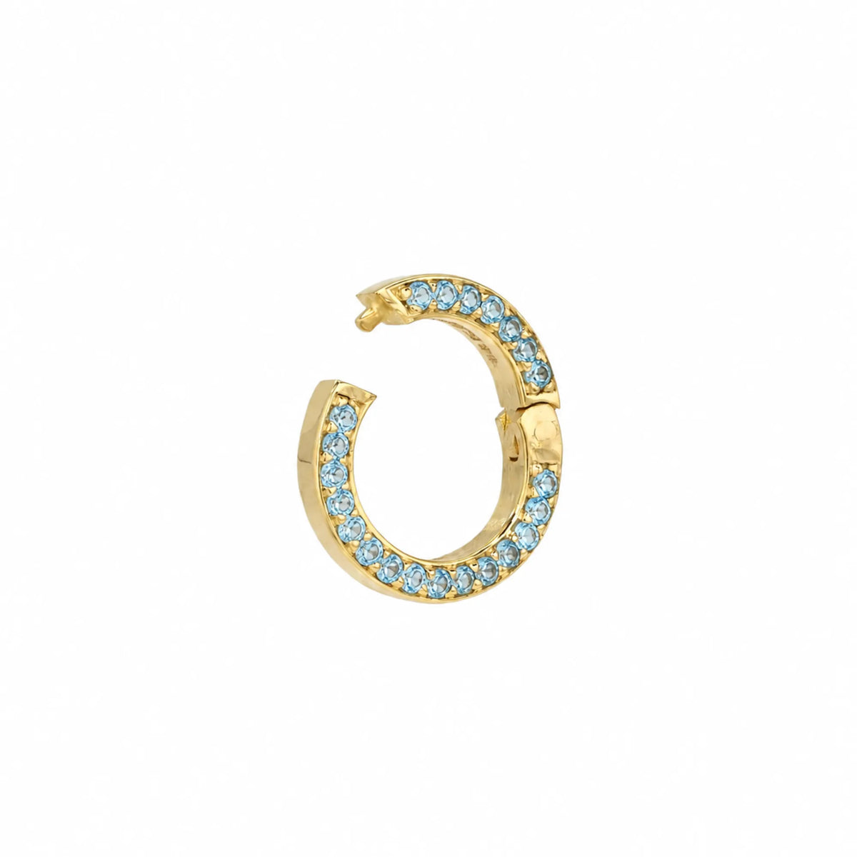 14k yellow gold reversible chain enhancer with light blue sapphires on one side and diamonds on the reverse, charm connector by Mama Bijoux Costa Mesa