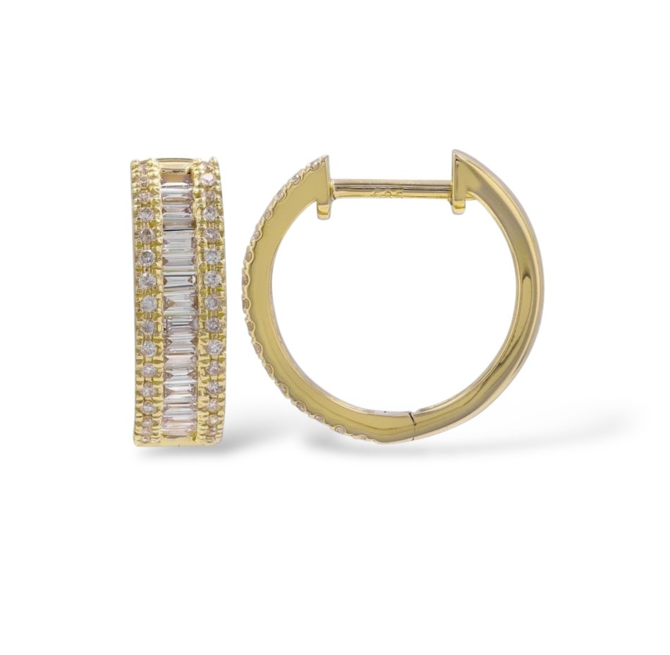 15MM Huggies Set with Diamonds Mama Bijoux Fine Jewelry 14k Yellow Gold