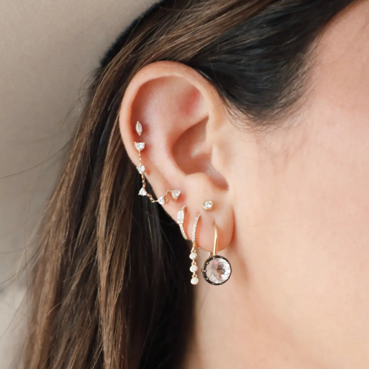 White Topaz Black Rhodium Leverback Earrings-Earrings-Mama Bijoux