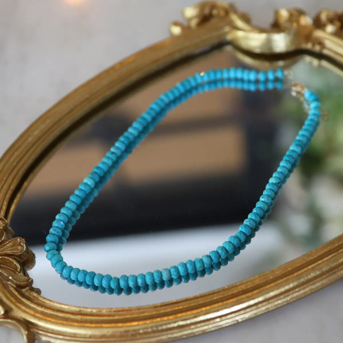 Small Beaded Diamond Cut Turquoise Necklace