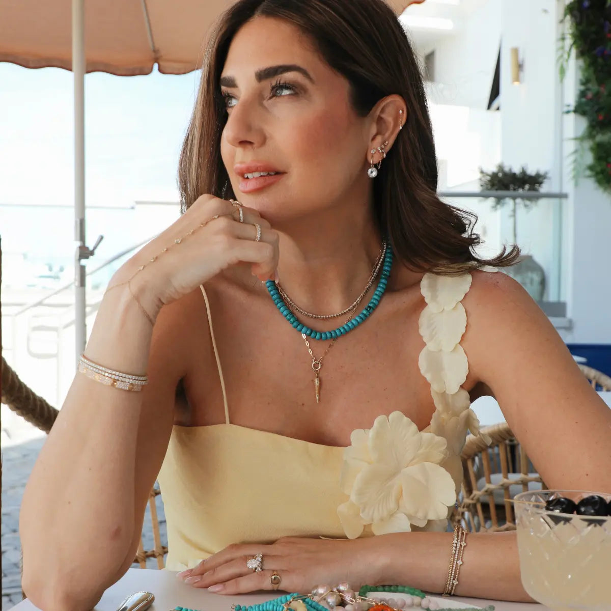 Large Beaded Turquoise Necklace-Necklaces-Mama Bijoux