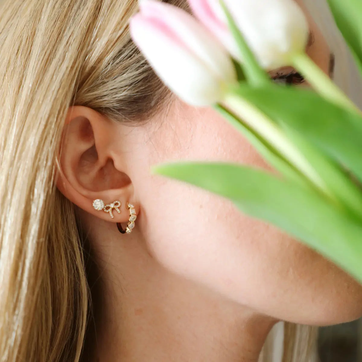 Bezeled Multi Cut Diamond Huggies-Earrings-Mama Bijoux