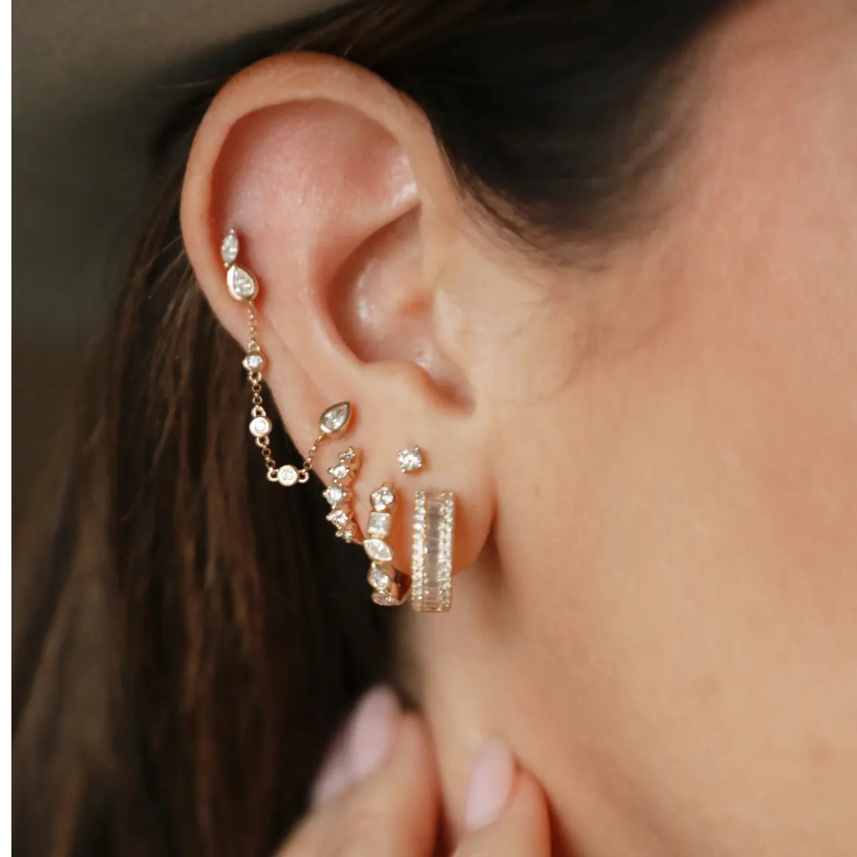Bezeled Multi Cut Diamond Huggies-Earrings-Mama Bijoux
