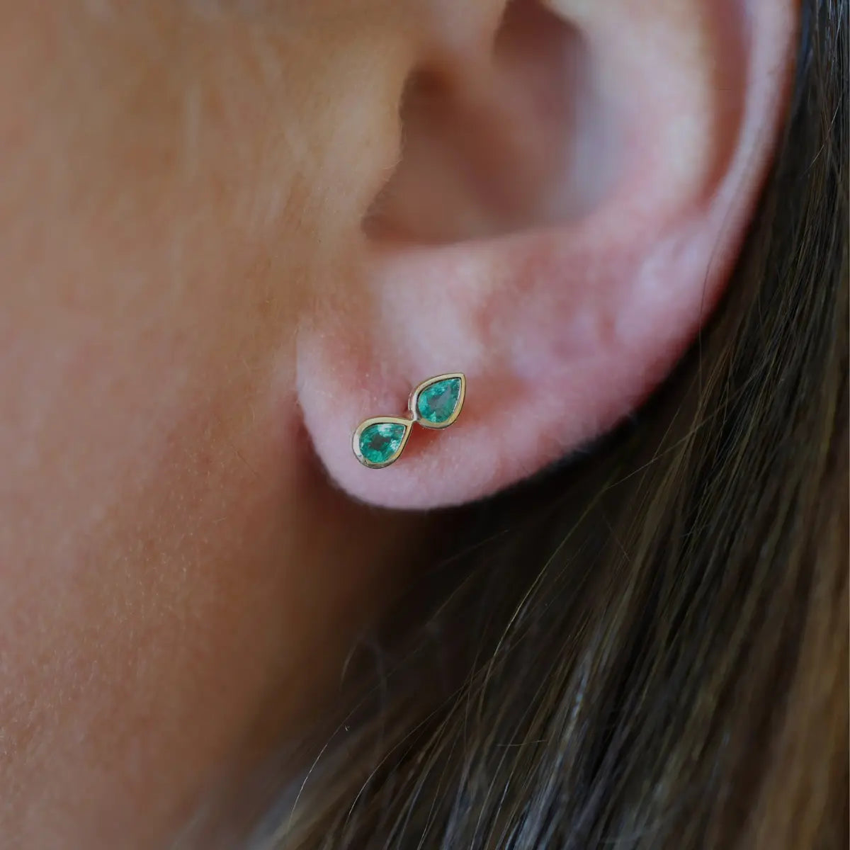 Double Emerald Pear Stud (Sold as Singles)-Earrings-Mama Bijoux