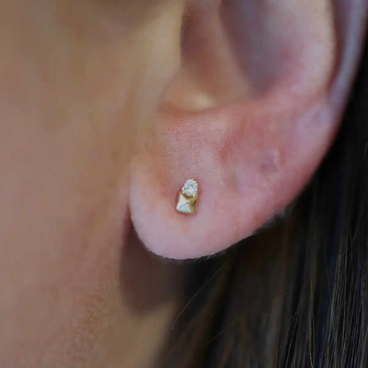 Mini Pyramid and Diamond Stud-Earrings-Mama Bijoux