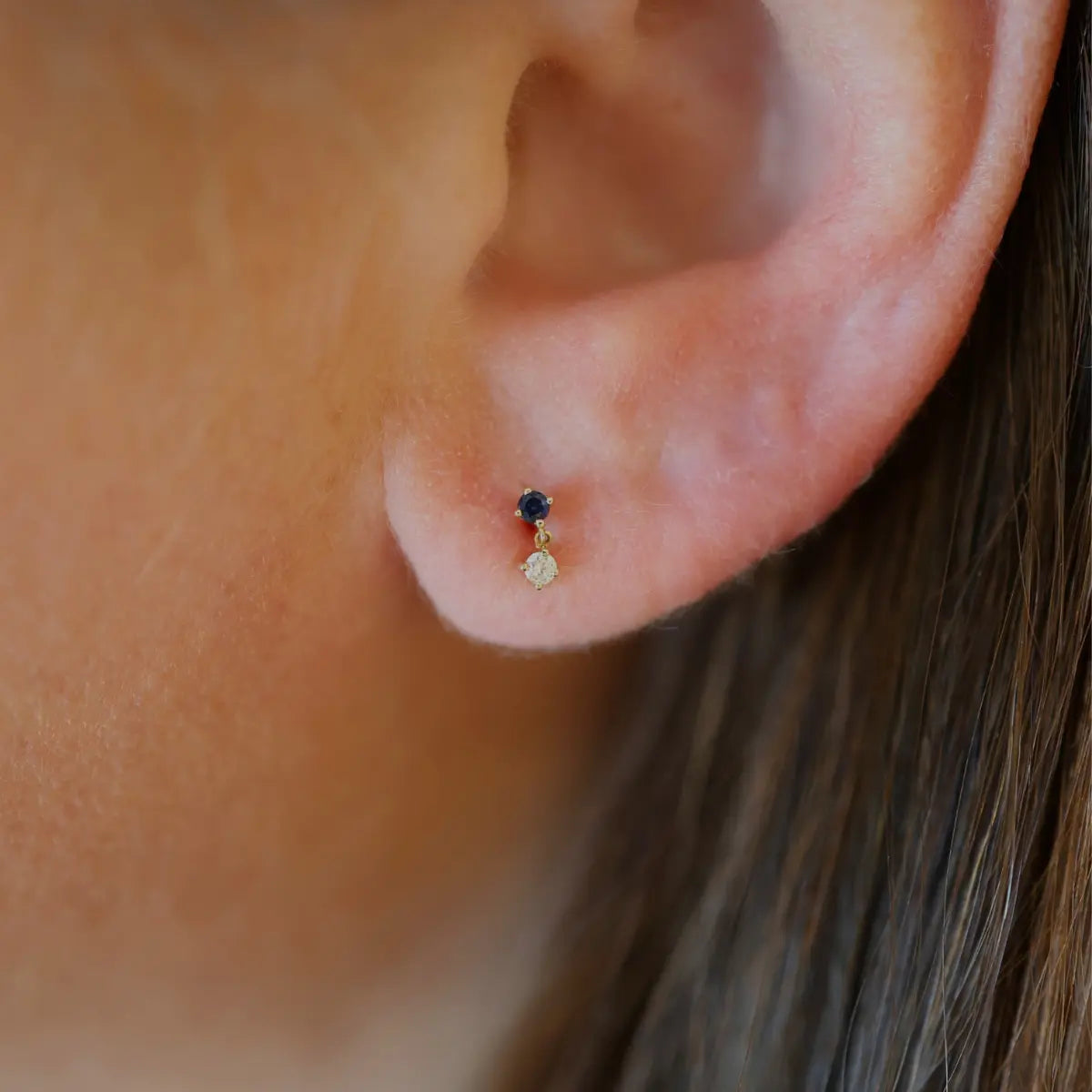 Itty Bitty Sapphire and Diamond Drop Stud-Earrings-Mama Bijoux