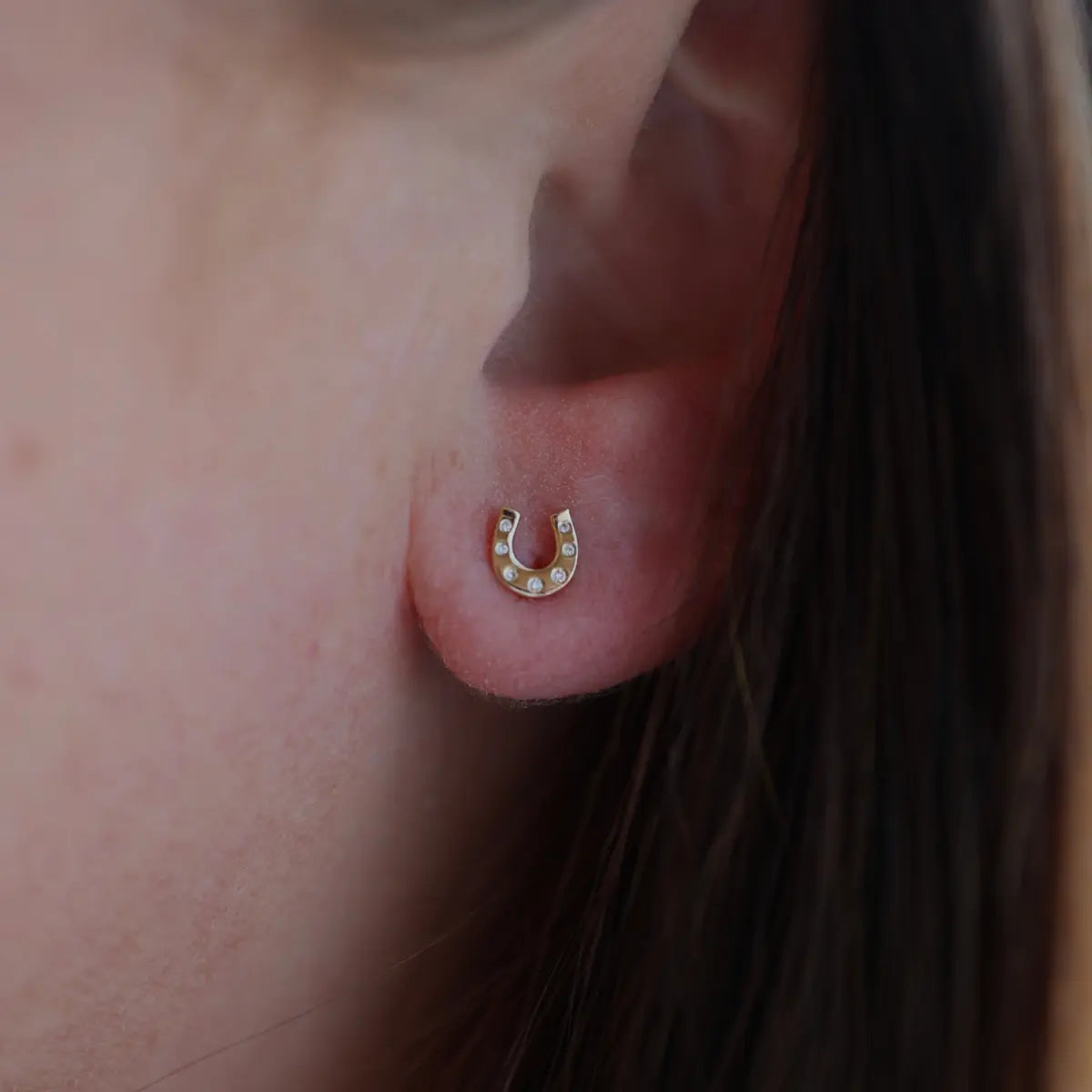 Lucky 7 Diamond Horse Shoe Stud-Earrings-Mama Bijoux