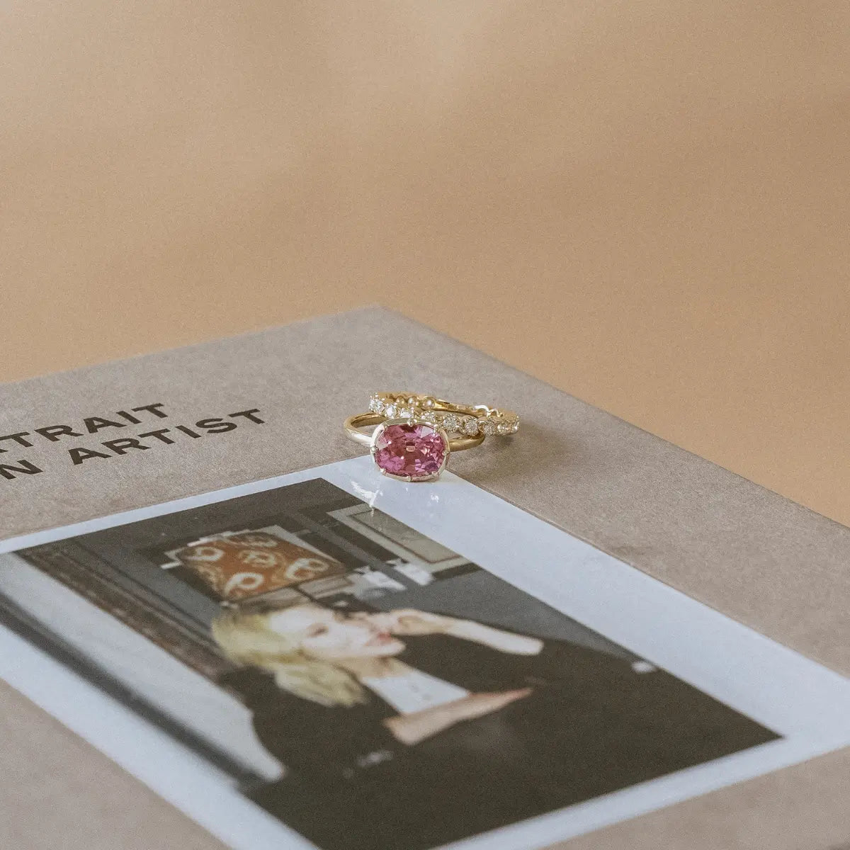 East West Georgian One-of-a-kind Pink Tourmaline Ring-Rings-Mama Bijoux