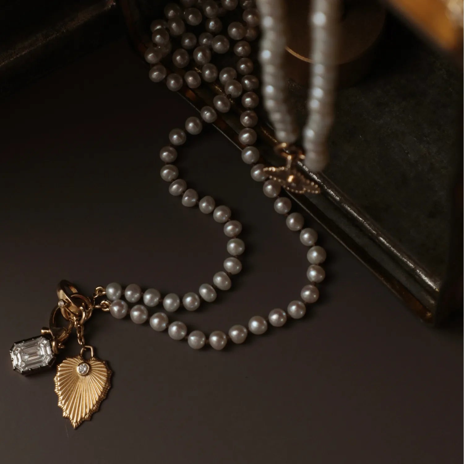 Fluted Diamond Drop Heart Charm-Charms & Pendants-Mama Bijoux