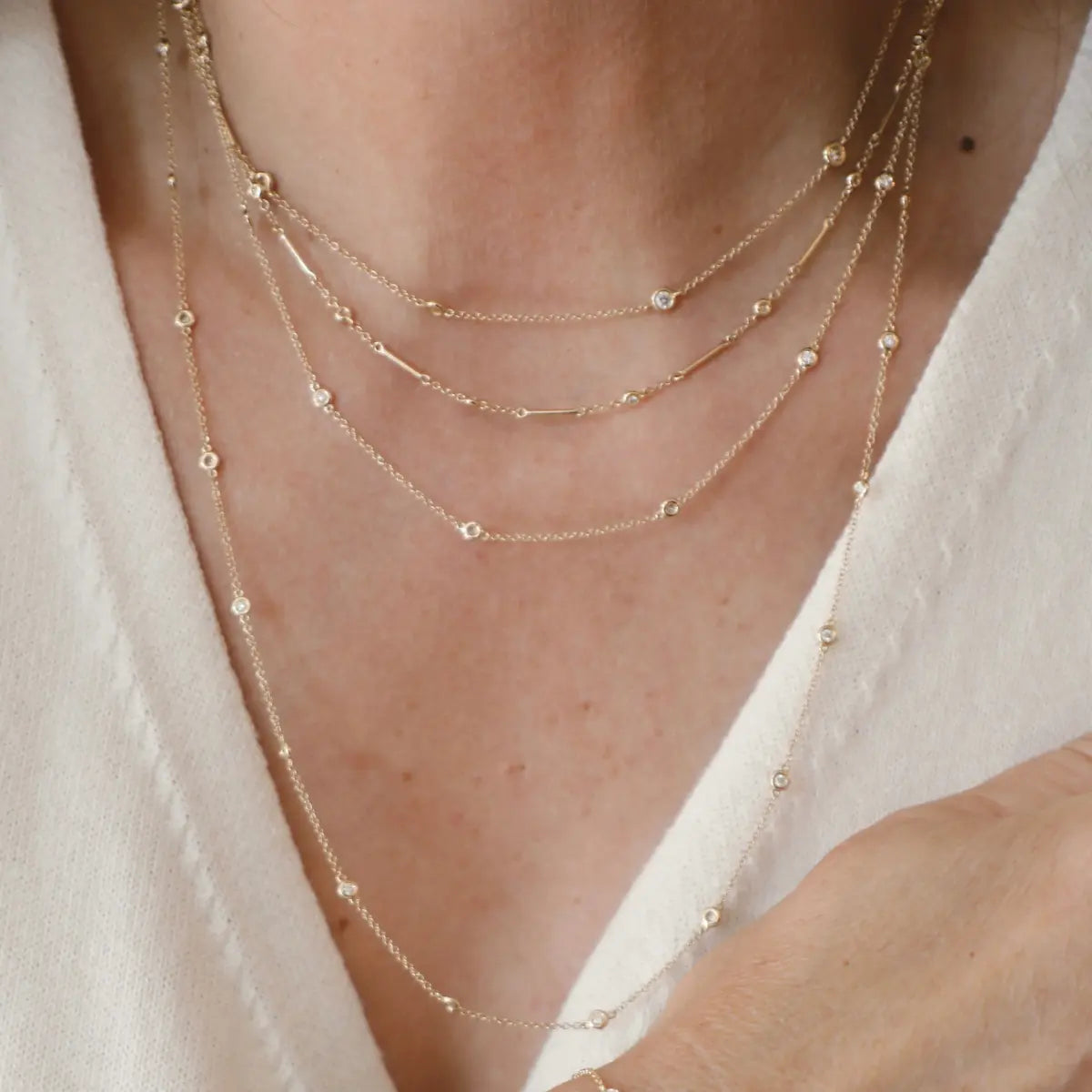 Dainty Diamonds by the Yard and Gold Bar Necklace