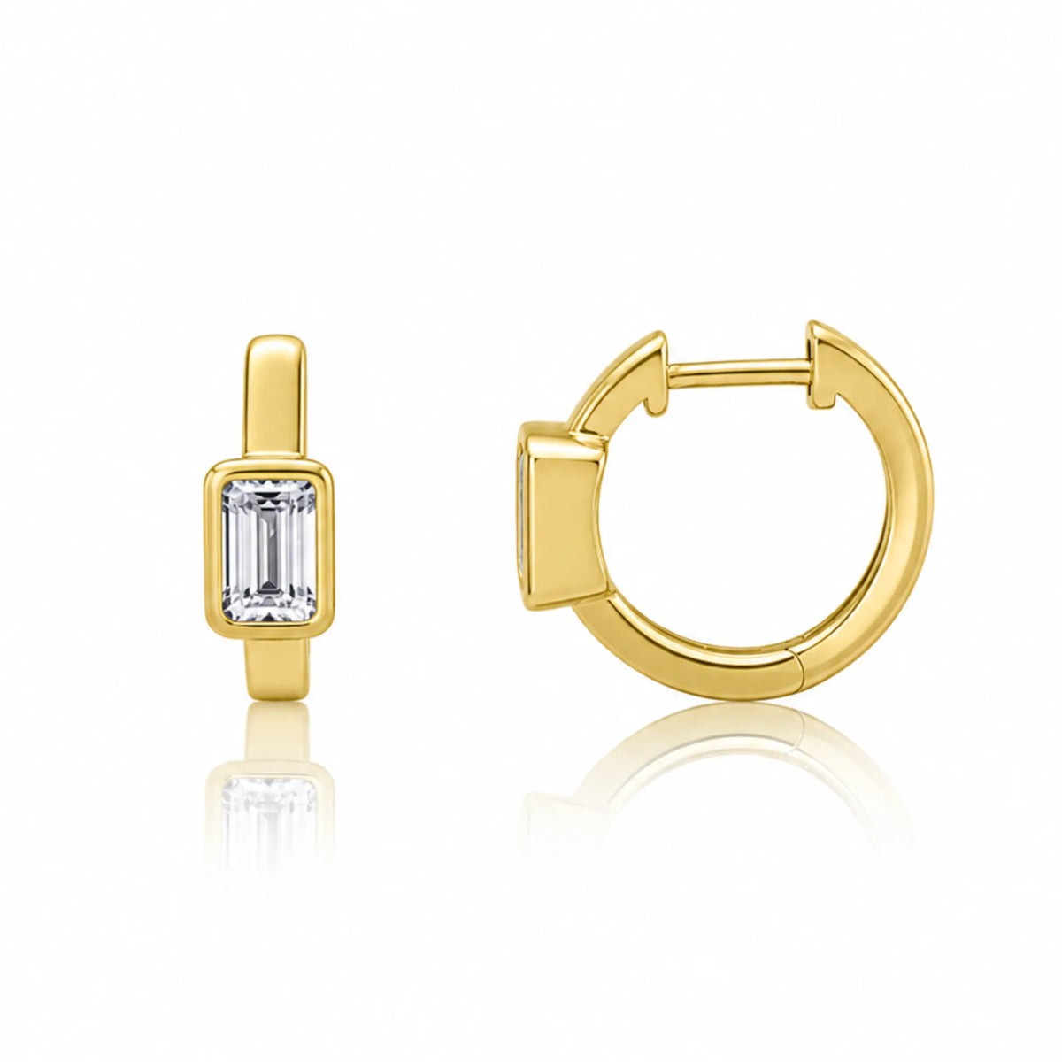 Emerald Cut Lab Diamond Huggies-Mama Bijoux