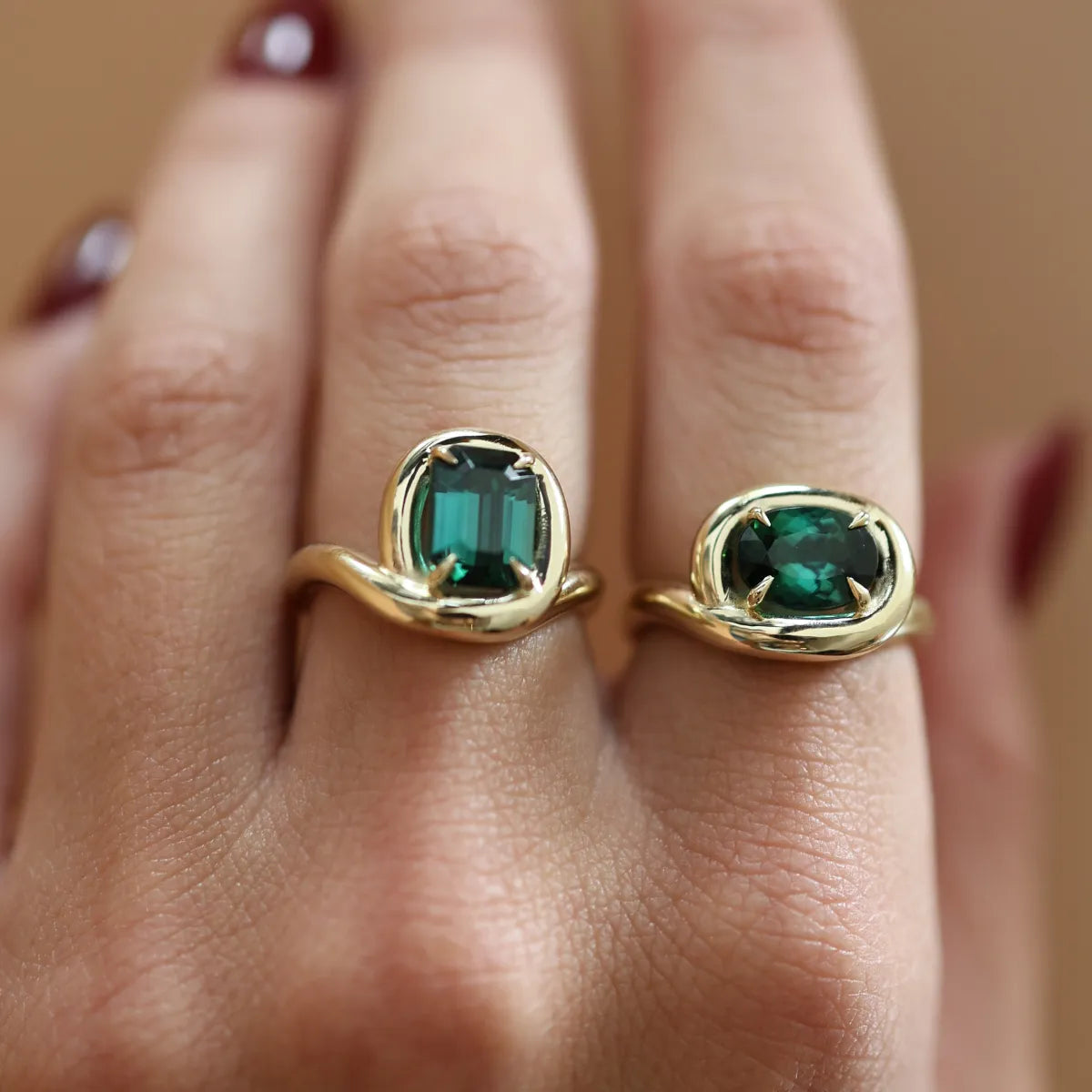 East West Oval Green Tourmaline Swirl Ring-Rings-Mama Bijoux