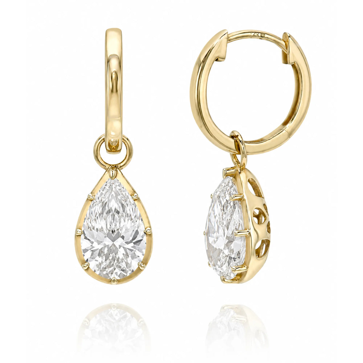 Georgian Lab Diamond Pear Drop Huggies-Earrings-Mama Bijoux