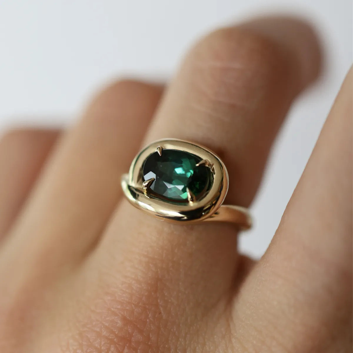 East West Oval Green Tourmaline Swirl Ring-Rings-Mama Bijoux