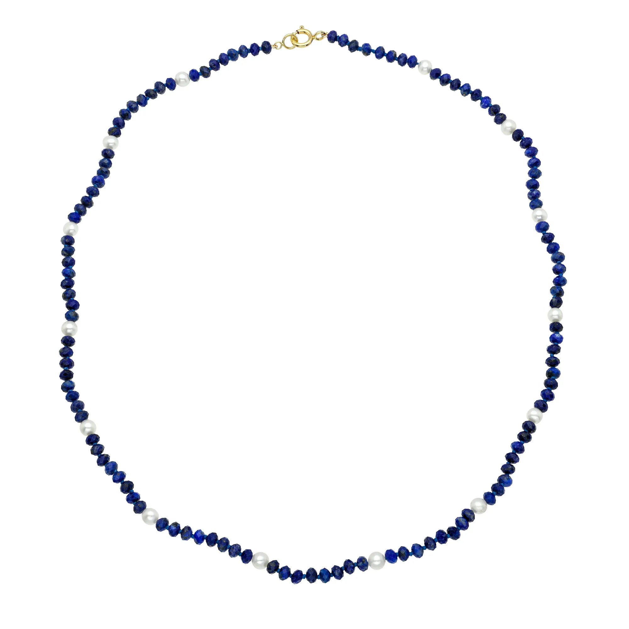 Blue Lapis & Natural Pearl Beaded Necklace-Mama Bijoux
