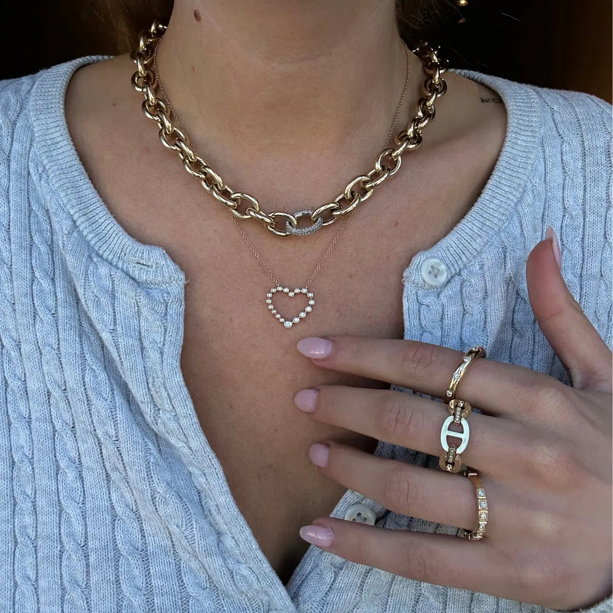 Chunky Round Diamond Pavé Link Necklace-Necklaces-Mama Bijoux