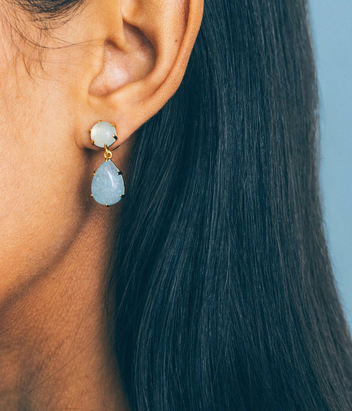 Elia Drop Earrings in Aquamarine-Earrings-Mama Bijoux