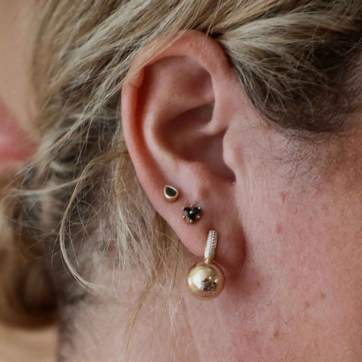 Emerald Bezel Pear Shaped Studs-Earrings-Mama Bijoux