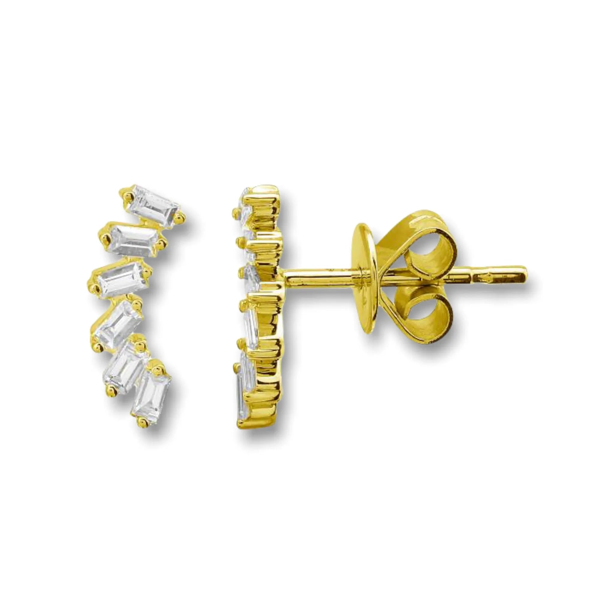 Baguette Diamond Crawler Stud Earrings — Earrings — Mama Bijoux fine jewelry