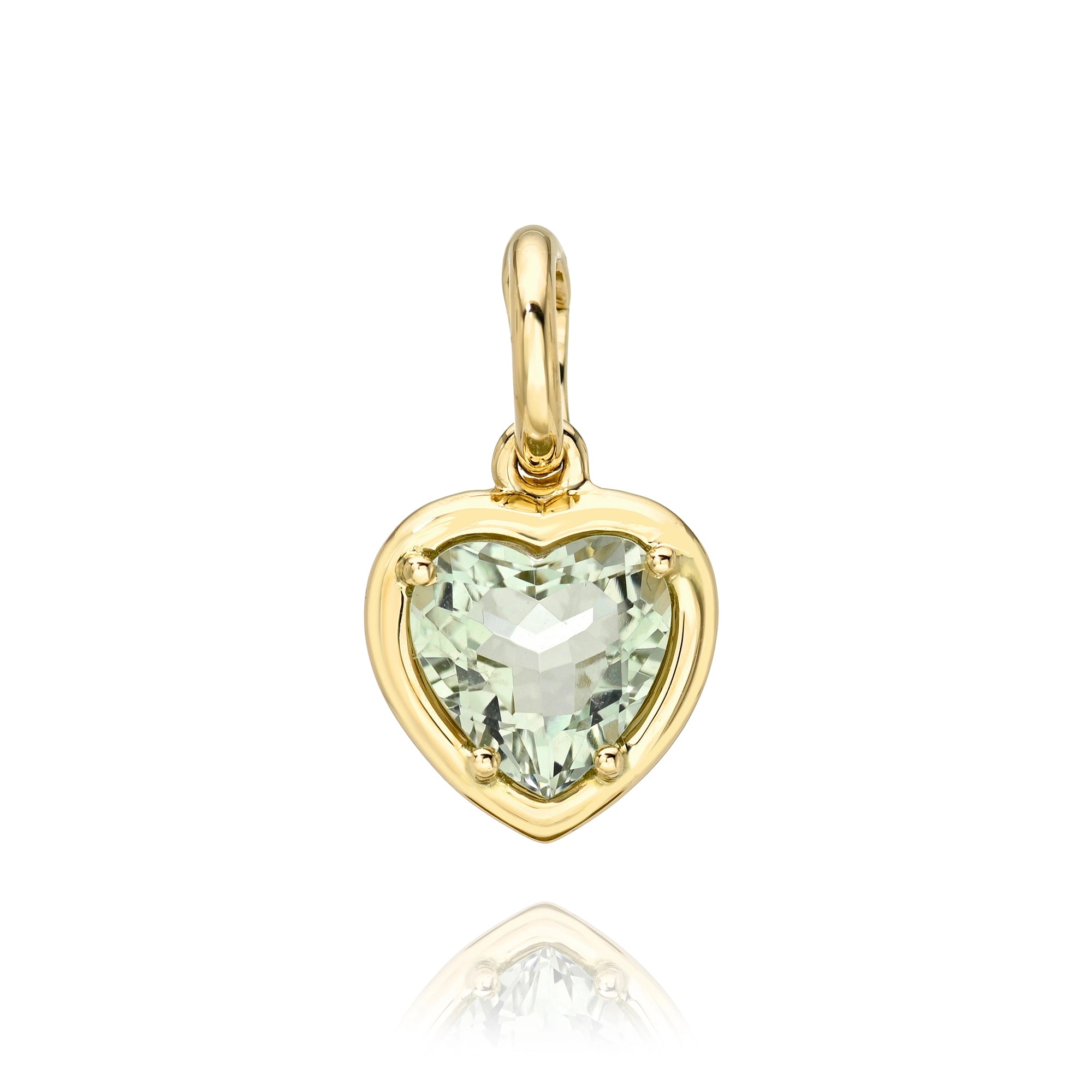 Bezel Set Candy Gemstone Heart Charms-green amethyst Mama Bijoux Fine Jewelry 14k yellow gold