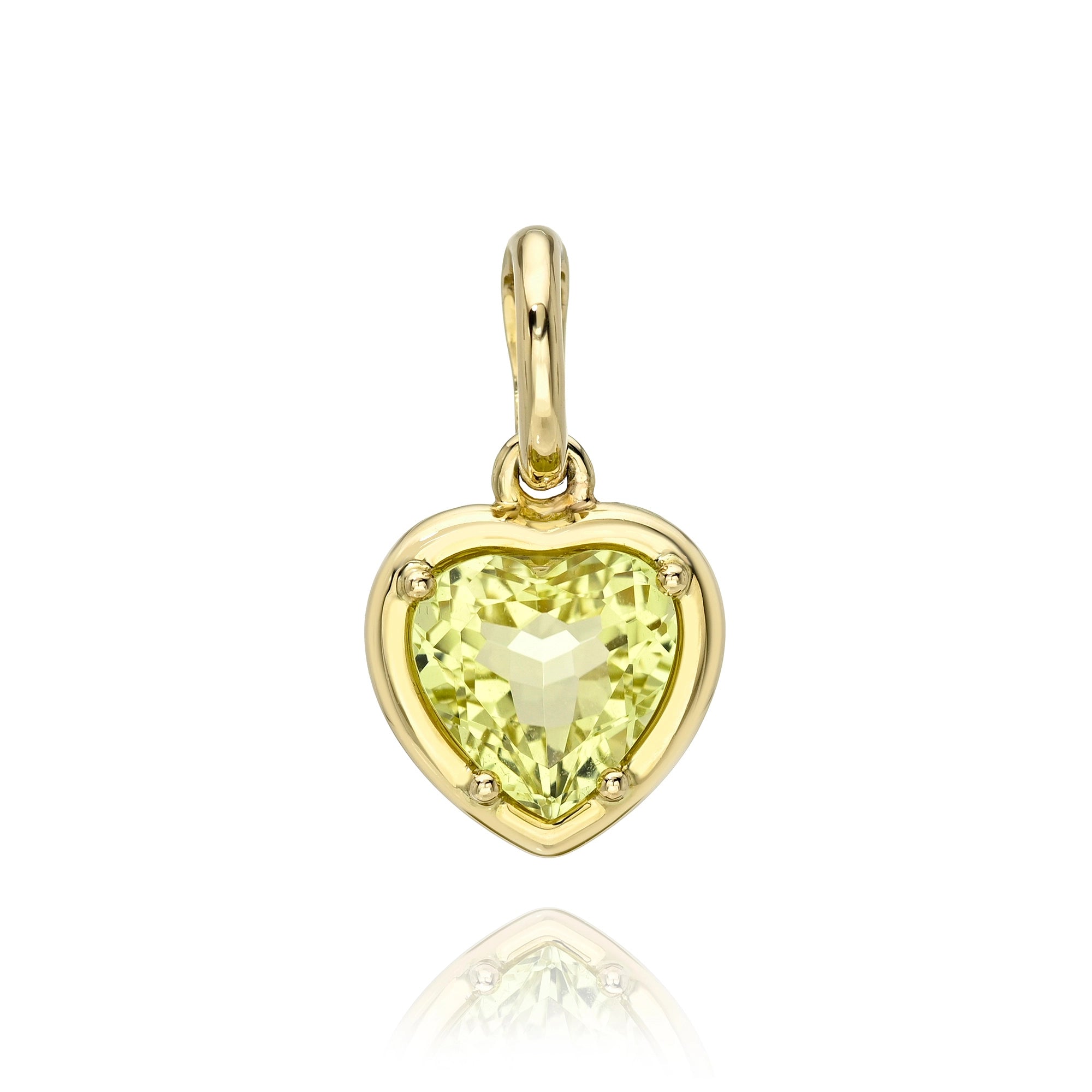 Bezel Set Candy Gemstone Heart Charms -lemon yellow quartz Mama Bijoux Fine Jewelry 14k yellow gold