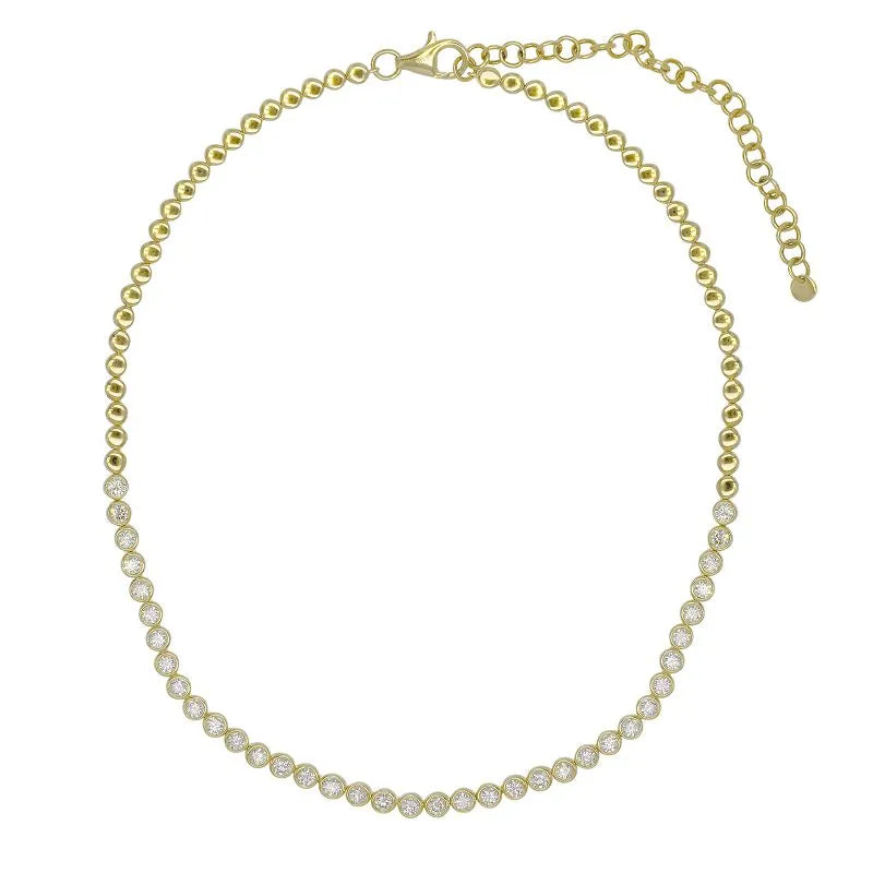 Bezel Set Diamond Tennis Necklace (Halfway Set) Mama Bijoux Fine jewelry 14k yellow gold natural diamonds