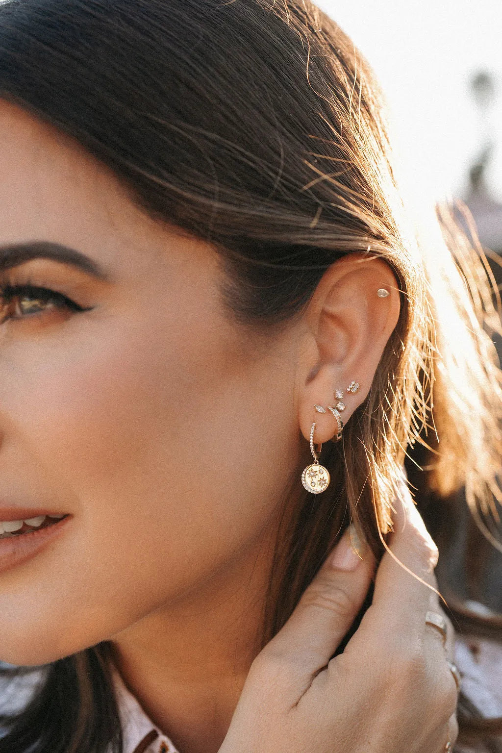 Bezeled Marquise Diamond Stud Earrings — Earrings — Mama Bijoux fine jewelry