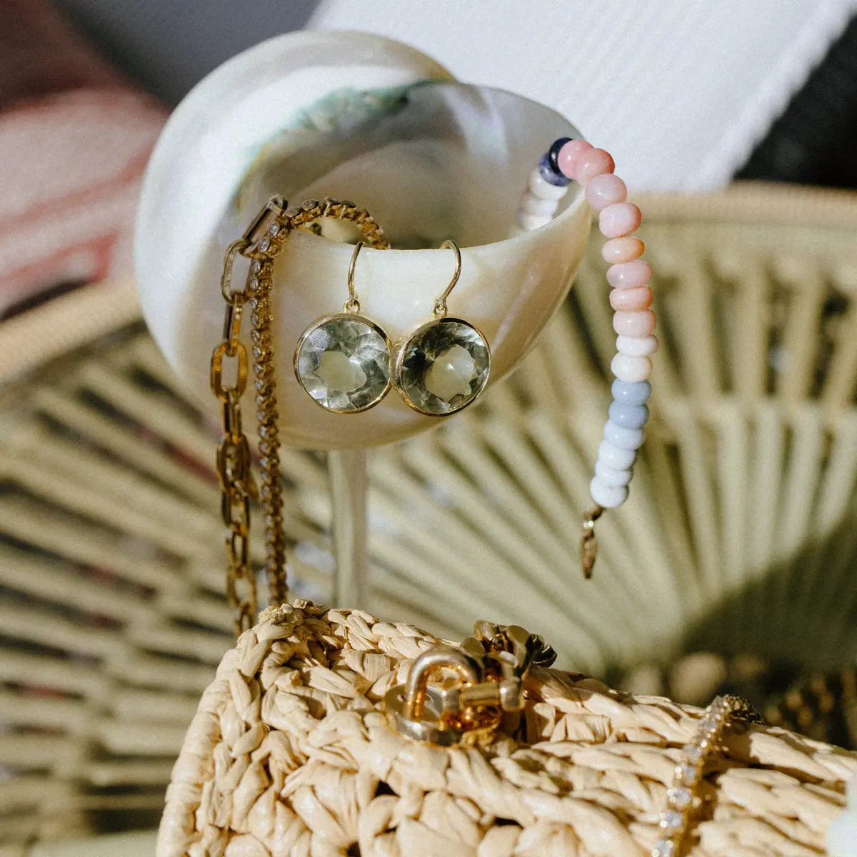 Bezeled Gemstone Drop Earrings Mama Bijoux Fine Jewelry 14k yellow gold natural gemstones