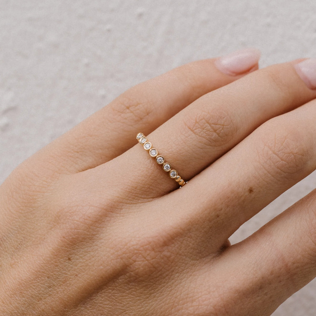 14k yellow gold bezel set diamond stacking ring, diamond stack ring by Mama Bijoux, Costa Mesa Orange County jewelry