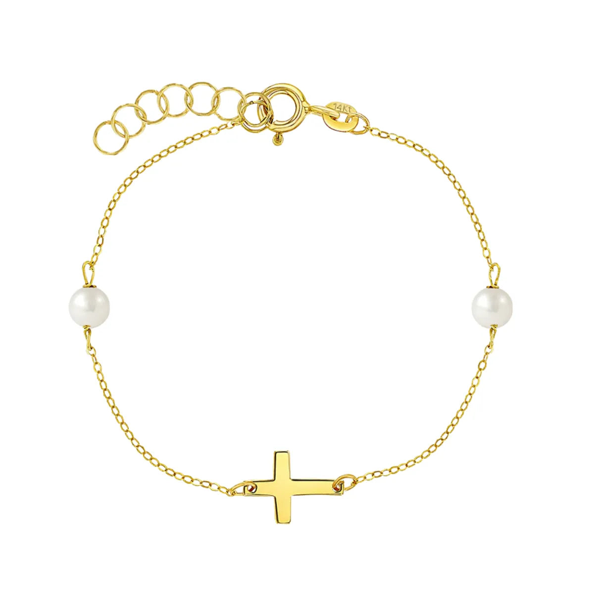 Bijoux Babes 14k Cross & Pearl Bracelet