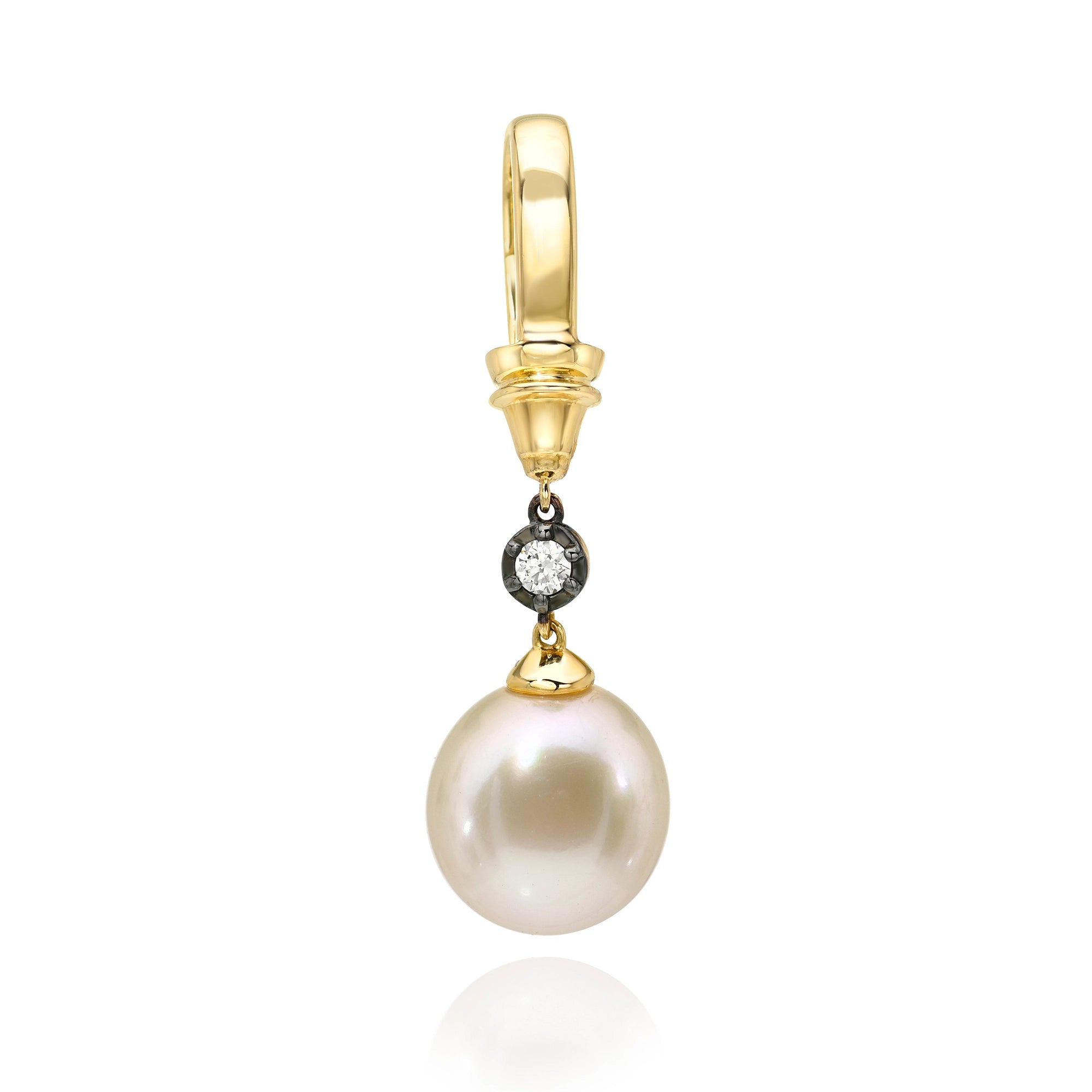 Black Rhodium Diamond & Pearl Drop Charm Mama Bijoux Fine Jewelry Freshwater Pearl 14k yellow gold natural diamond